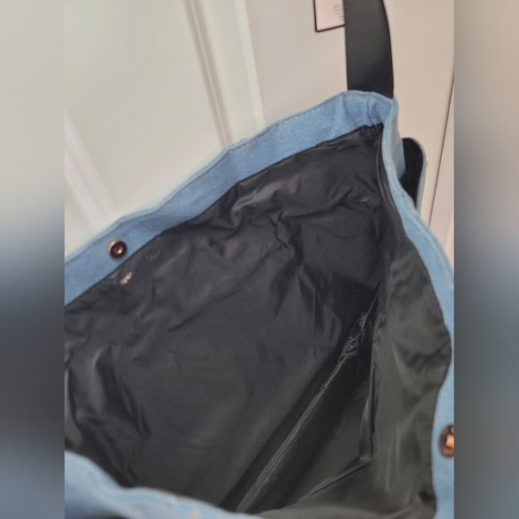 NWT Victoria's Secret Logo Denim Carryall Tote Bag Blue Studded - Picture 6 of 6